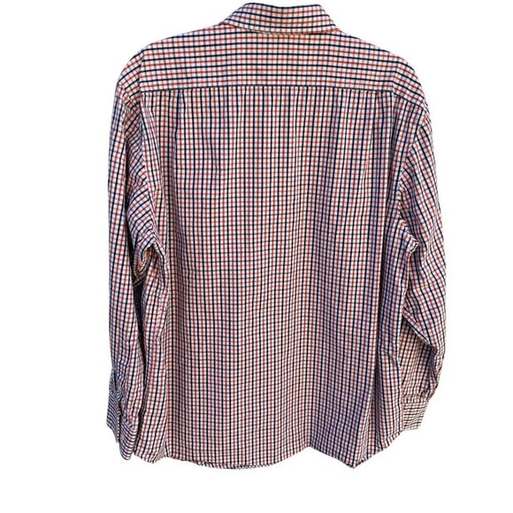 Izod Mens Long Sleeve Button Up Red/Navy/White Plaid Cotton Classic Fit Shirt L - Picture 7 of 10
